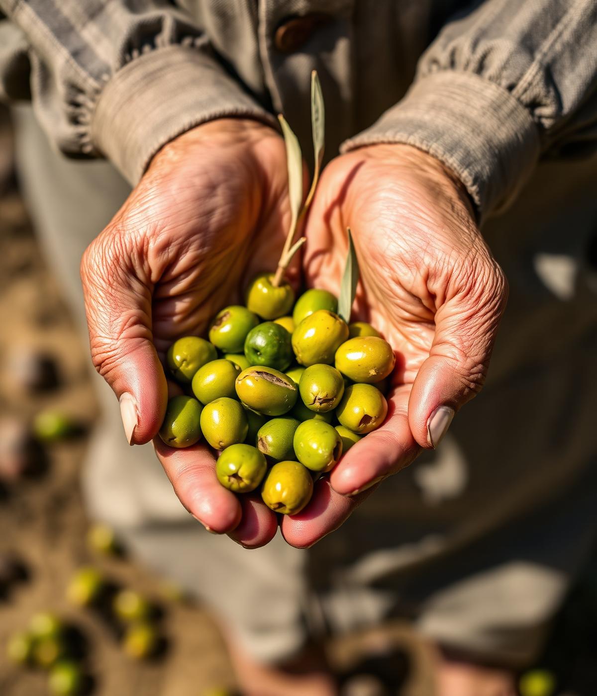 Hands holding fresh Syrian olives